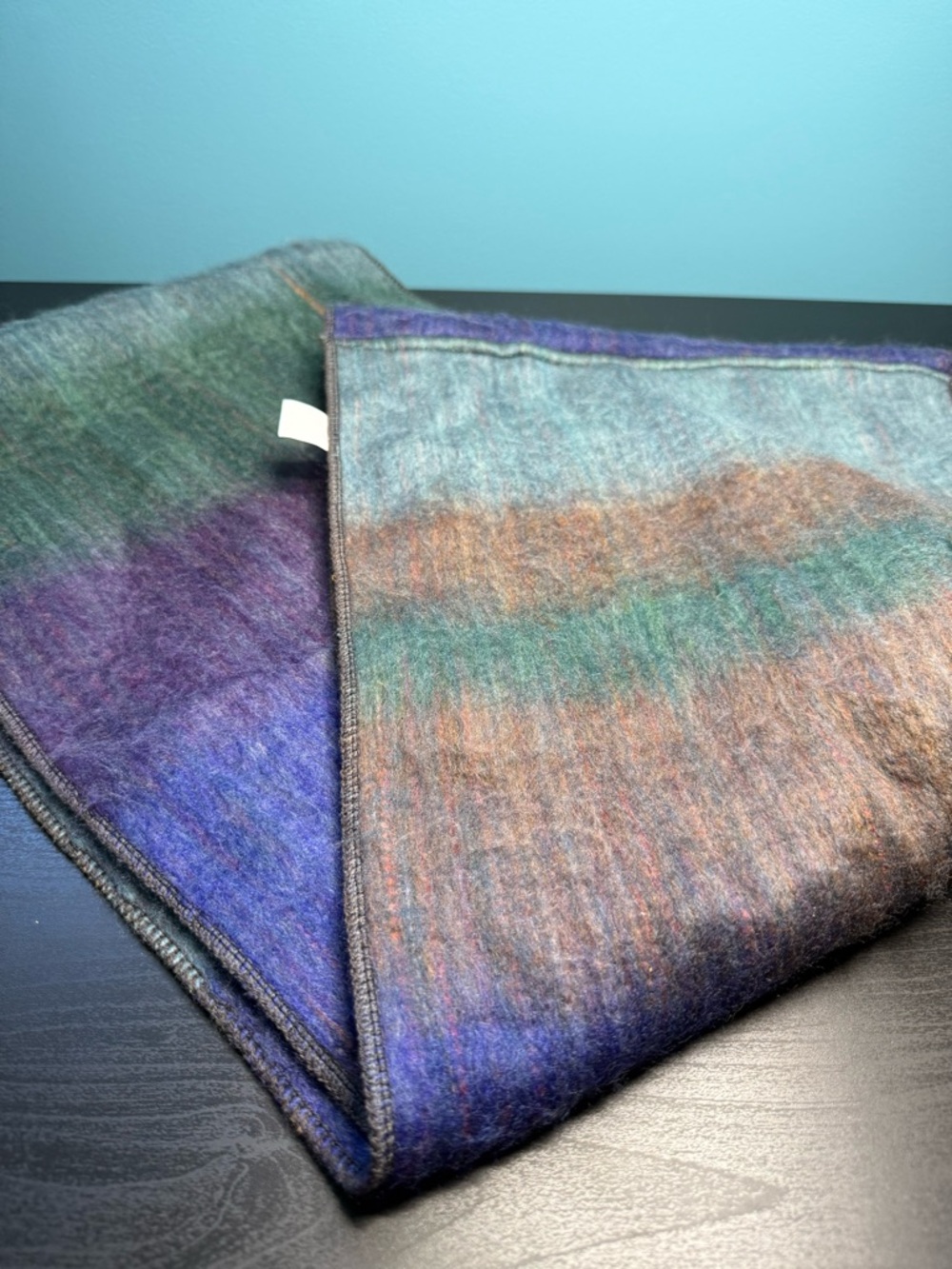 Soft Multicolor Alpaca-Blend Scarf - Blue, Green, Brown - Picture 2 of 4